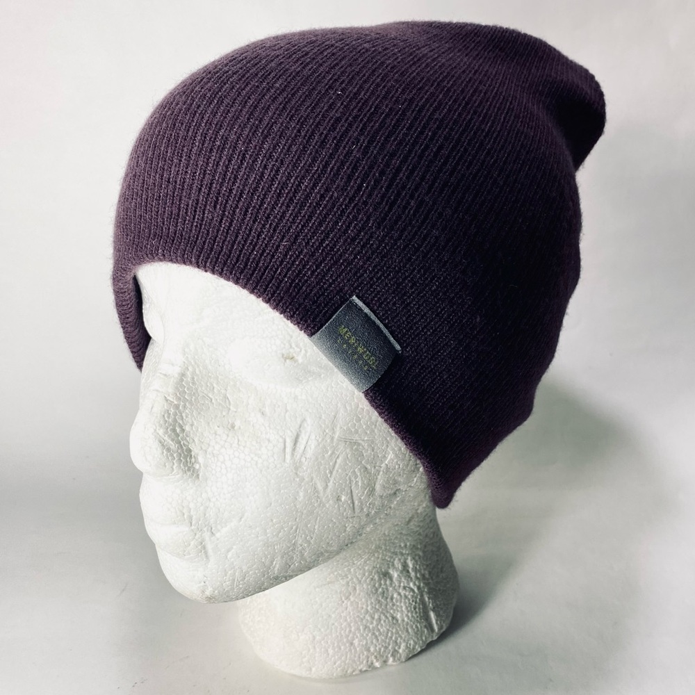 Meriwool Fall Winter Purple Plum Knit Beanie Hat Merino Wool Blend Hat Slouchy